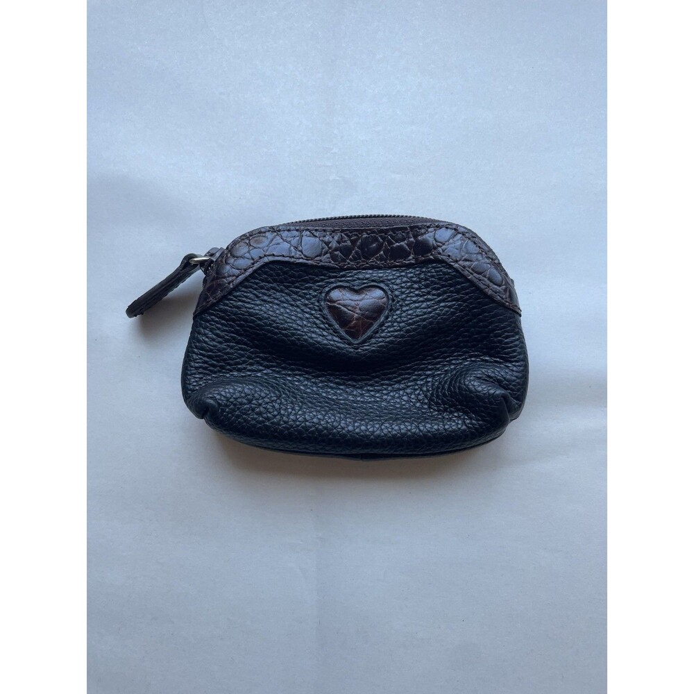 Brighton Heart Mini Coin Purse Brown/black Pouch Leather Zip 3.5" X 4.5" Heart
